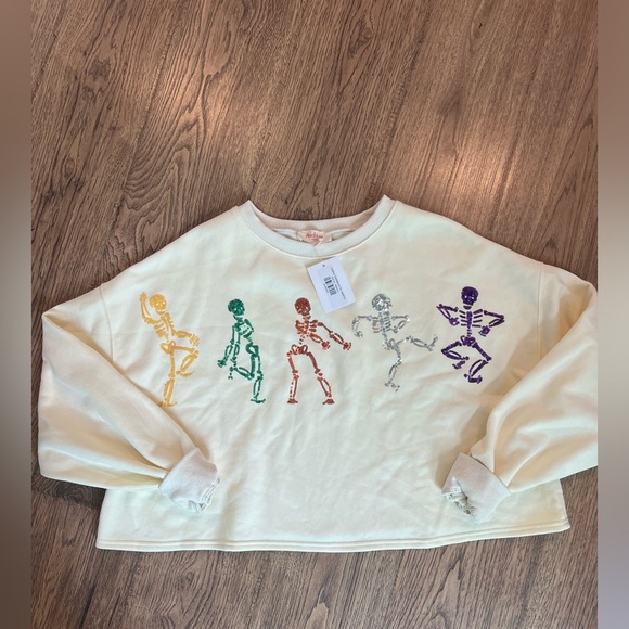 Peach Love California Tops - NWT Peach Love Groovy Skeleton Cropped Sweatshirt Medium